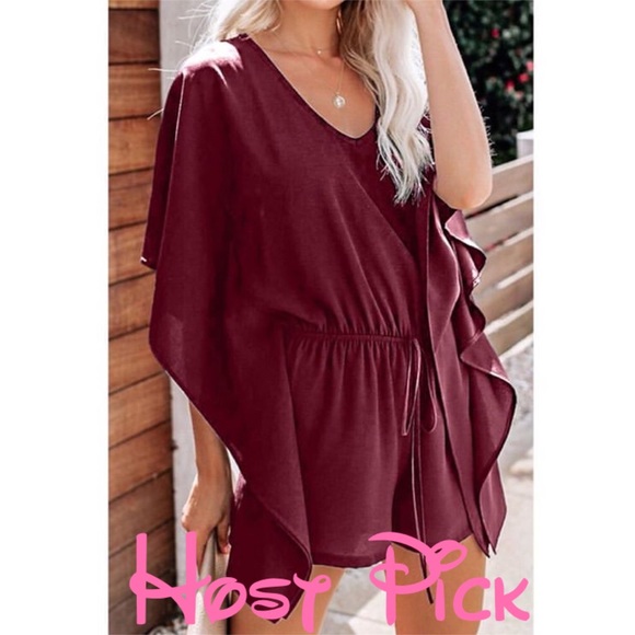 Born To Fly Kimono Style Wine Red Romper - Picture 1 of 6